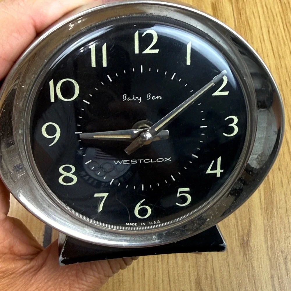 Vintage Westclox Baby Ben Alarm Clock Black Dial Silver‎ Case Made in USA 201895